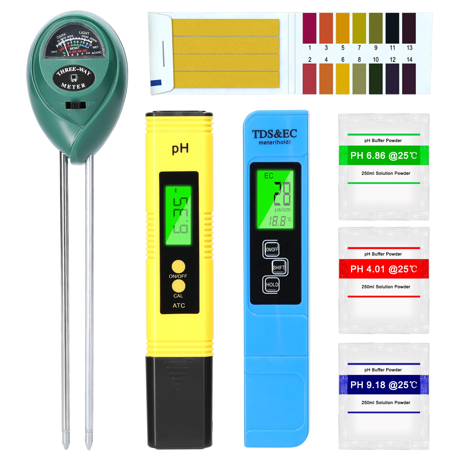 Professional PH Tester TDS/EC Test Pen Soil Moisture/PH/Sunlight Intensity Testers Garden Planting Soil Detector Multifunctional