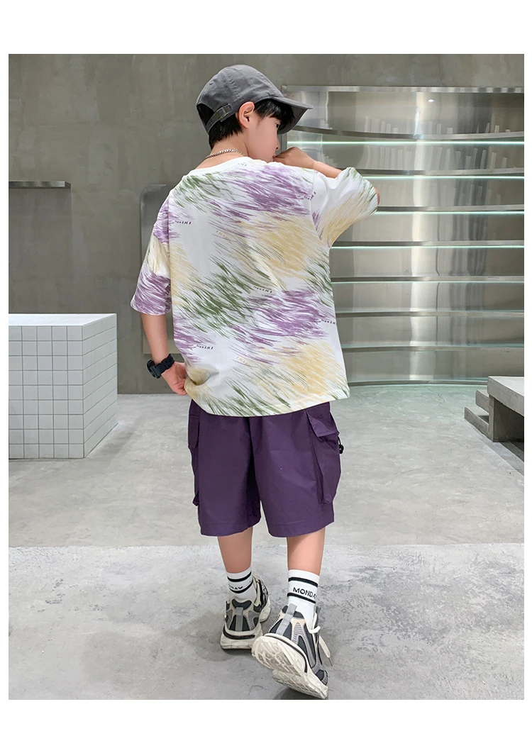 2-teiliges Set für Jungen im Alter von 5-14 Jahren, Teenager-Kinderbekleidung, neuer Sommeranzug für Kinder, Kurzarm-T-Shirt + Shorts, lässiges Street-Outfit. – Detail 8