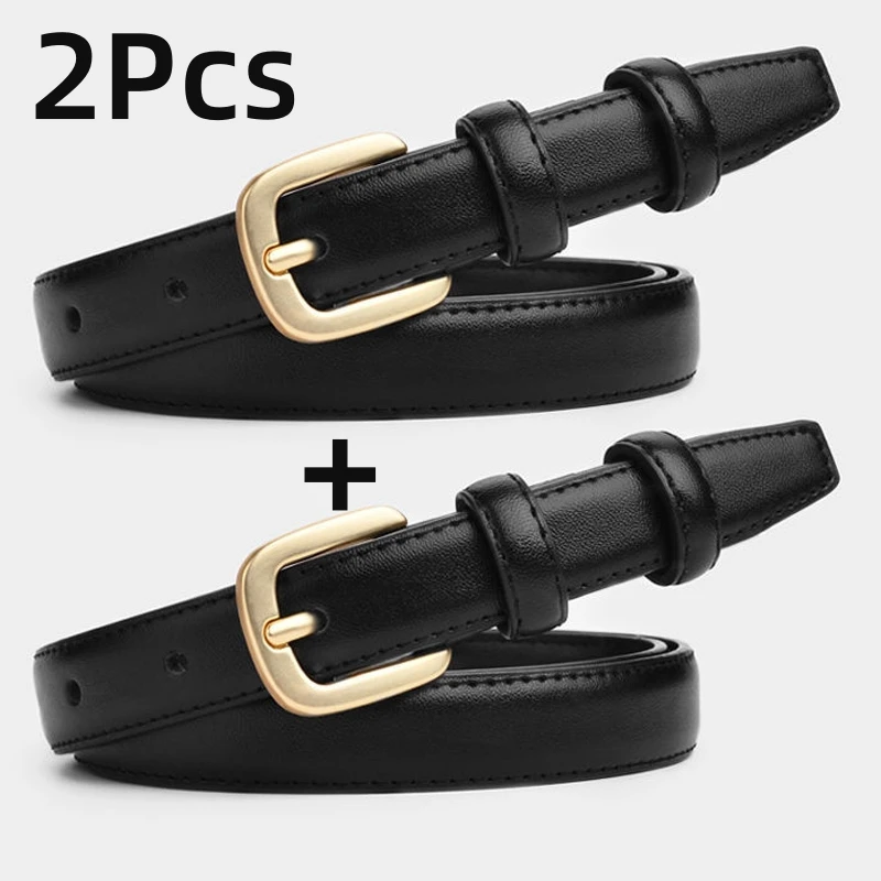 2Pcs Women's Belt Fashion Black Belt Retro Needle Buckle Jeans Belt Casual Strap Long Skirt Belt