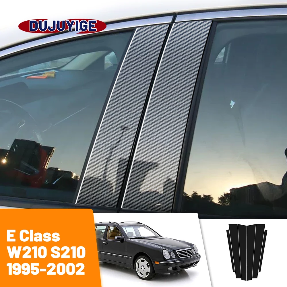 For Mercedes Benz E Class W210 S210 1995-2002 1996 1997 Carbon Fiber Window Door Column Deal B C Pillar Post Cover Trim Sticker