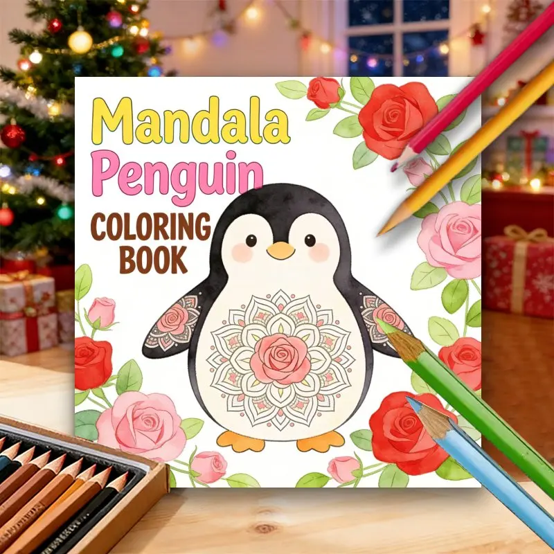 Livre de coloriage pour adultes de 24 pages - Livre de coloriage de pingouins mignons de style mandala pour la relaxation, profitez du calme au milieu d'une vie épuisante