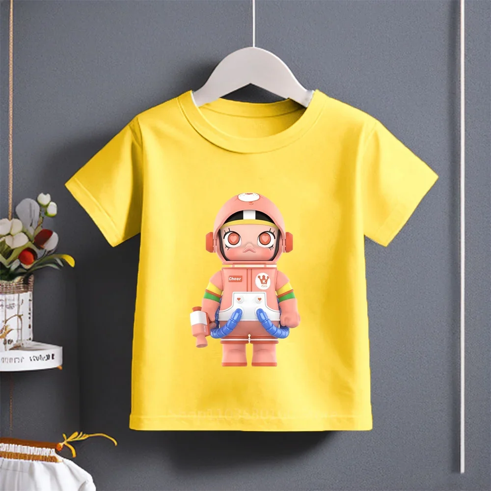 Fun & Fashionable! Cotton Short Sleeve T-shirt for Kids 3-14, Featuring Cute Blind Box Bubble Doll Cartoon Print for Summer