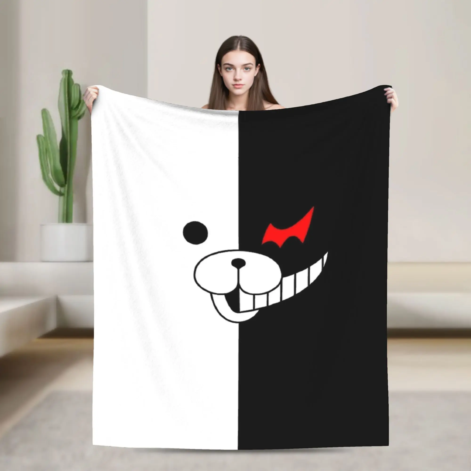 Monokuma Game Blankets Coral Fleece Plush Danganronpa Breathable Thin Throw Blanket for Bedding Travel Plush Thin Quilt
