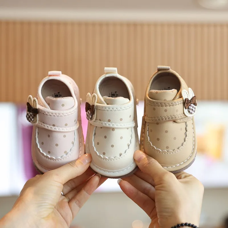 Toddler Girls Polka Dot Causal Shoes Cute Bunny Decor Children Flat Shoes Outdoor Non-slip Lightweight Kids First Walkers Shoes
