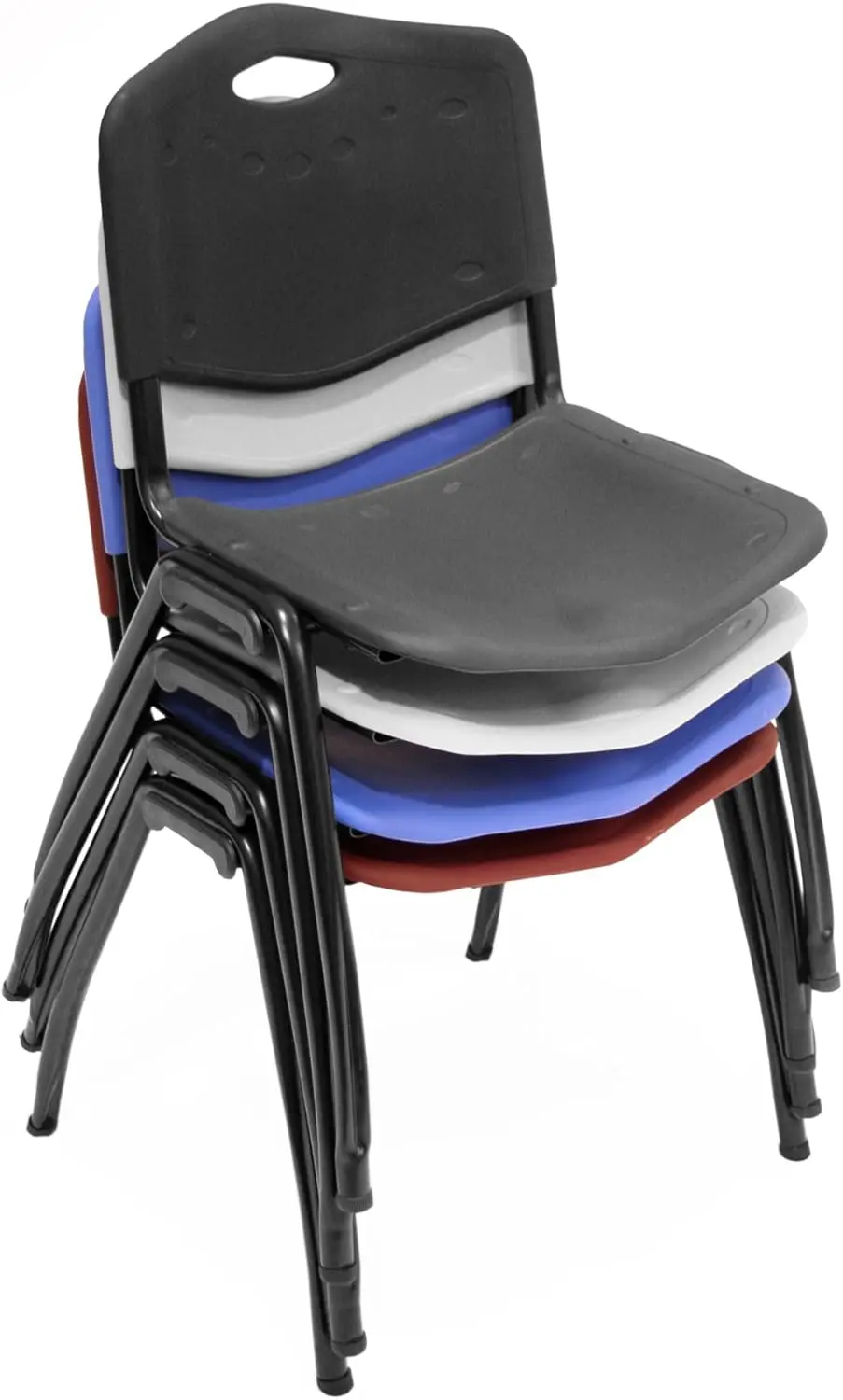 Cain 30"" Square Breakroom Table- Cherry & 4 'M' Stack Chairs- Grey