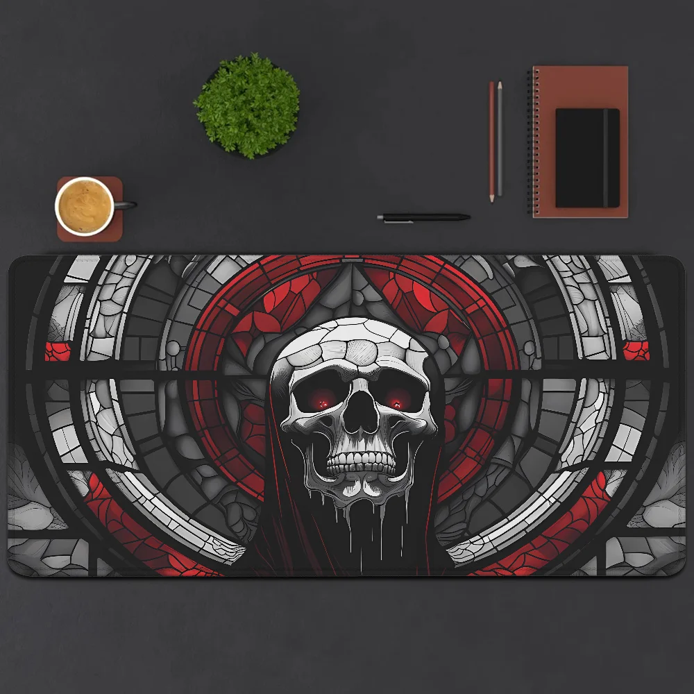 Gamer Keyboard STAINED GLASS SKULL OF THE FALLEN SAINT Desk Pad Gaming Mats Offices Accessories Xxl Mouse Pad 90x40cm Mousepad