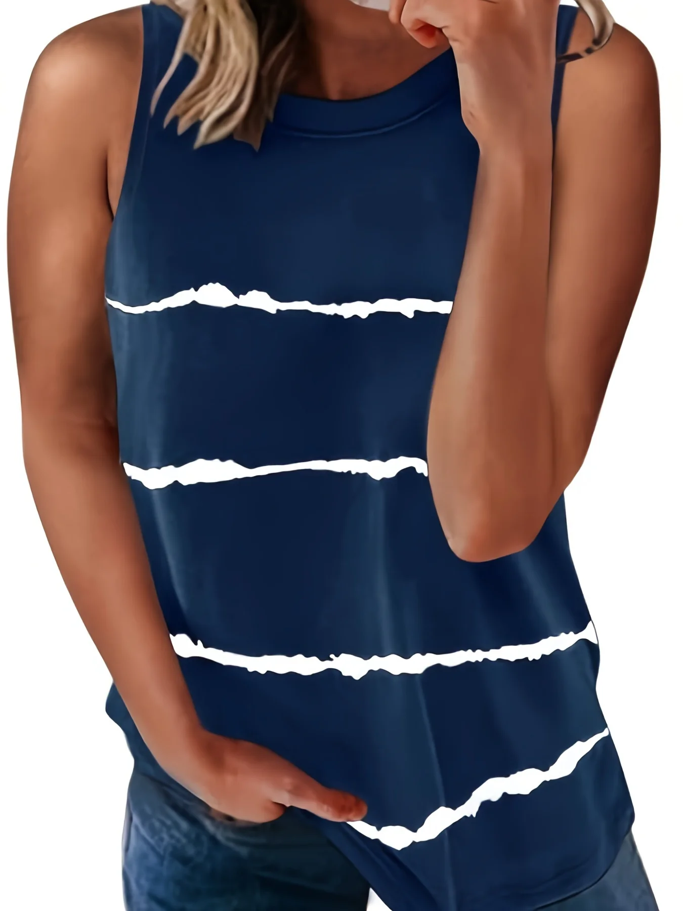 Basic Round Neck Vest, Casual Solid Color Fashion Sleeveless Loose Beach Summer Vest, Women's Clothing