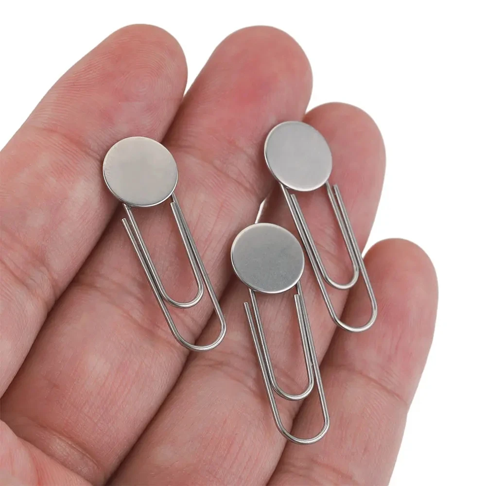 10pcs Stainless Steel Paper Clips Flat Blank Base 10mm Resin Glass Cabochons Bezel Safety Pins Collar Pin Jewelry Parts Bulk