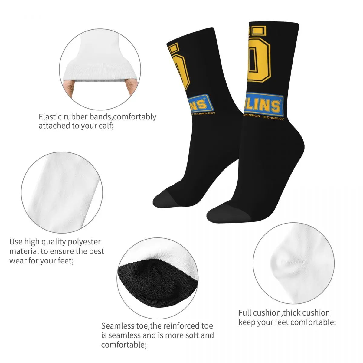 Ohlins Shock Suspension Car Motorcycle Sport Racing Middle Socks for Women Men Merch All Seasons Soft Middle Tube Socks Non-slip