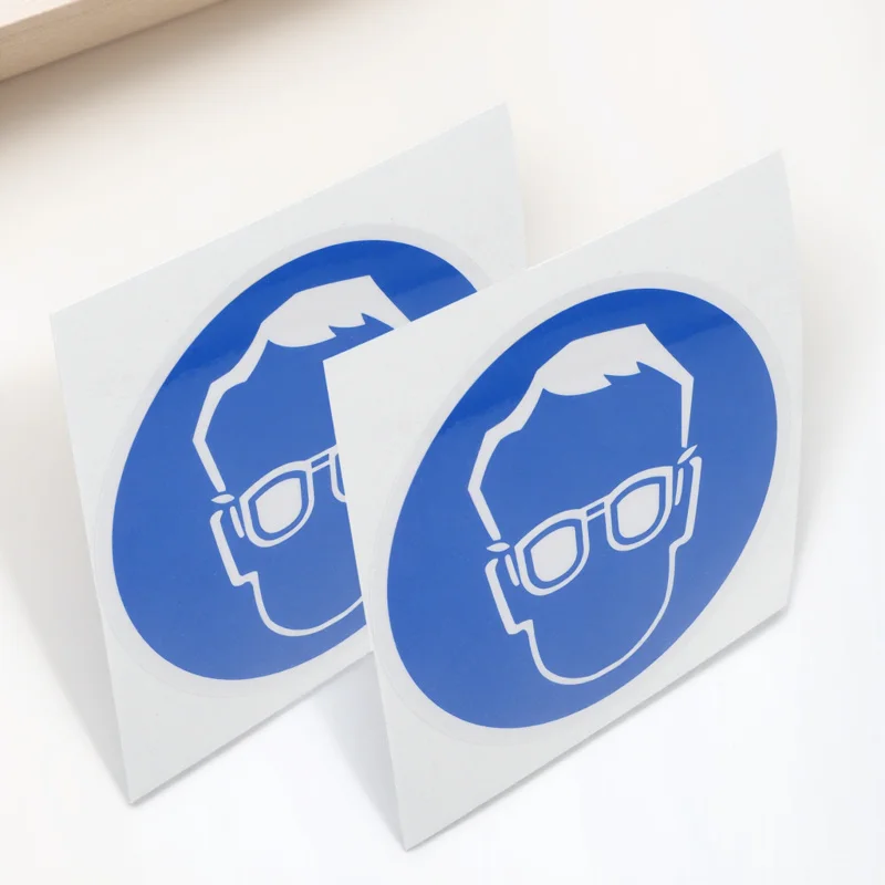 2Pcs Wear Protective Goggles Sign Self Adhesive Safety Stickers Industrial Protection Label Wear Protective Goggles Sign