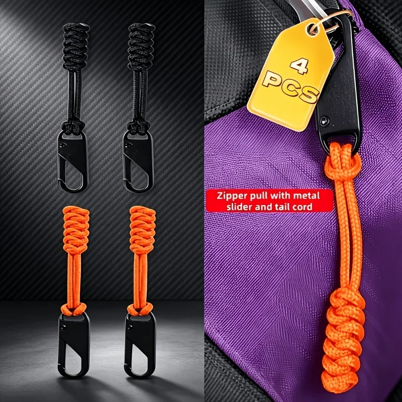 4pcs Woven Zipper Pull Replacement Tags, Detachable Rope Zipper Extender Pull Tabs, Multi-Color Zipper Puller Cord,Zip Additions