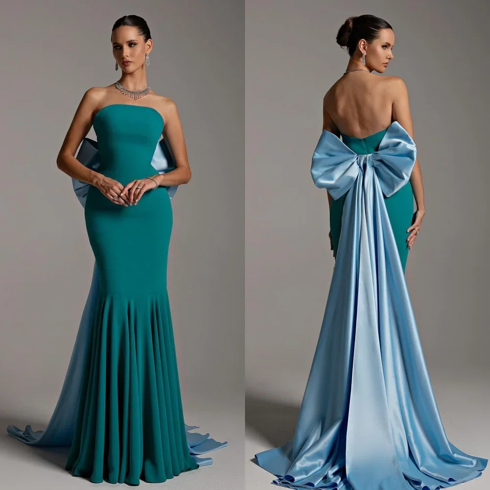 

Customized Intricate Jersey Pleat Bow Mermaid Strapless Long Dresses Bespoke Occasion Dresses Classic Exquisite Modern Style Pas