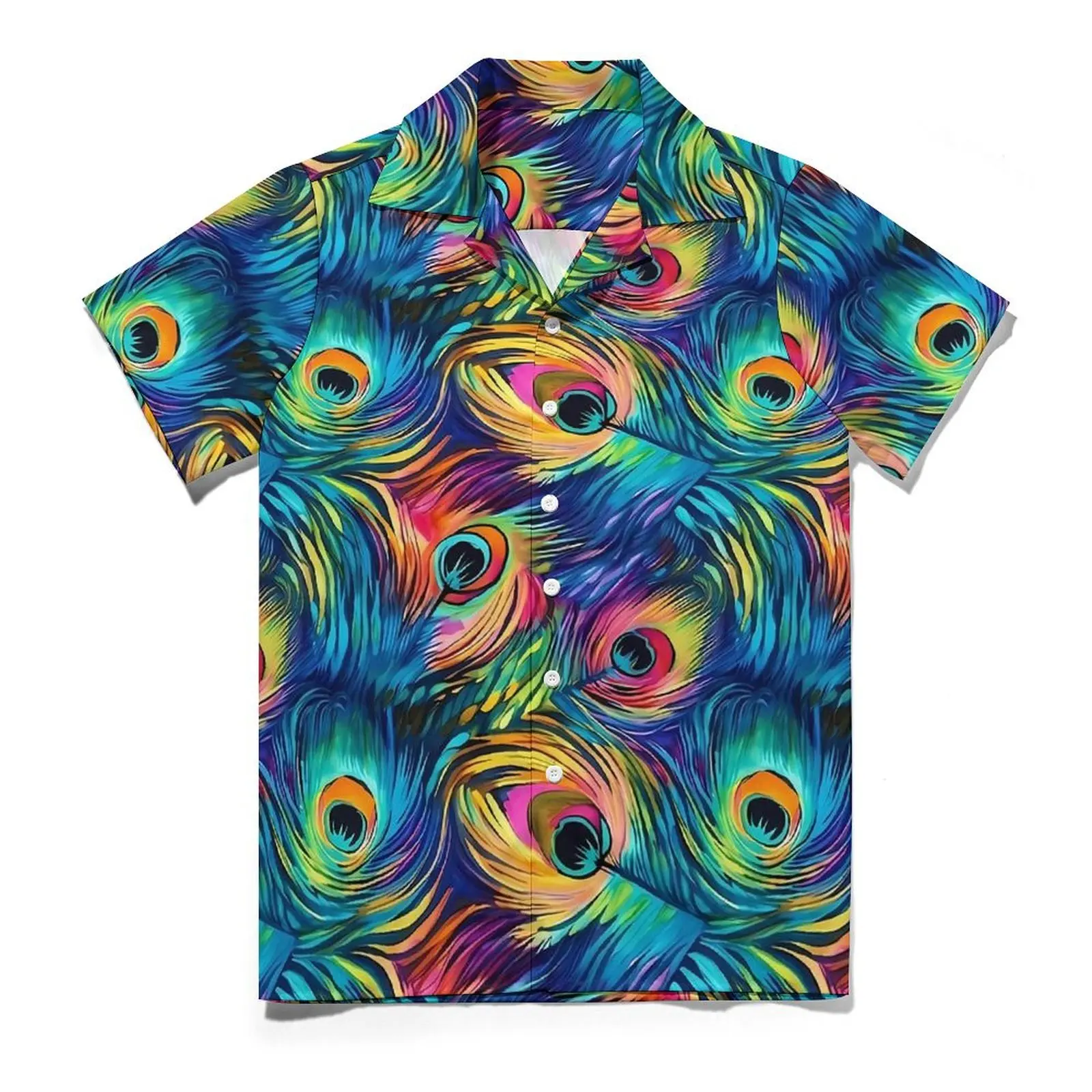 

Hawaiian Shirt Vacation Rainbow Peacock Feather Blouses Animal Cool Casual Shirts Man Short-Sleeve Streetwear Oversized Clothes