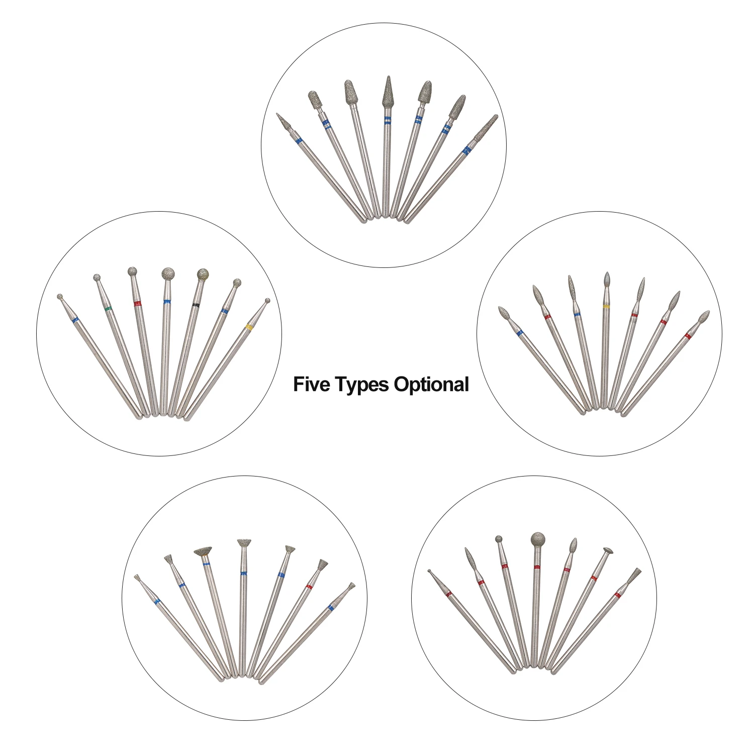 7개 세트 네일 드릴 비트 다이아몬드 커터 매니큐어 큐티클 버 밀링 커터 페디큐어 네일 액세서리 도구 네일 파일
