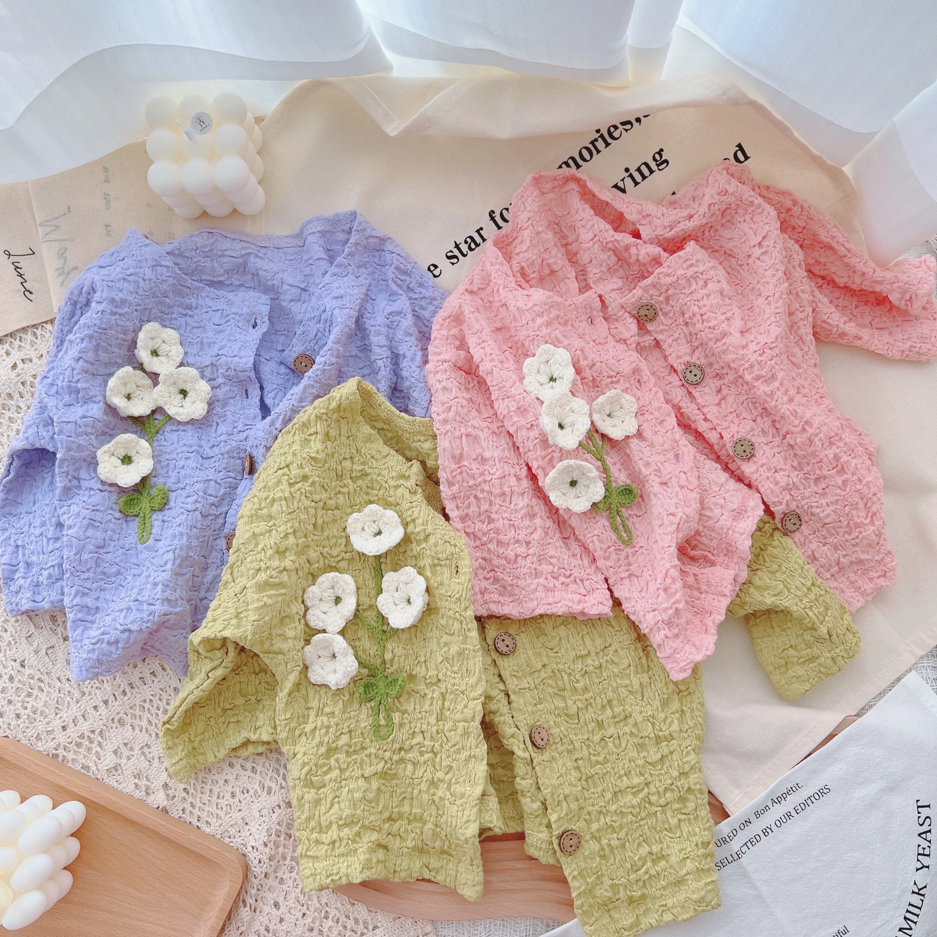 New Baby Thin Jacket Spring Autumn Summer Baby Cardigan Children's Bubble Elastic Loose Sunscreen Air Conditioning Shirt