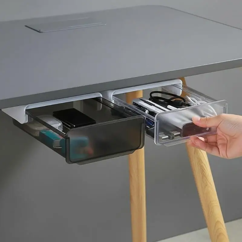 Transparent Under Desk Drawer Organizer Self Adhesive Large Capacity Slide Out Storage Tray for Student Study Desktop Use