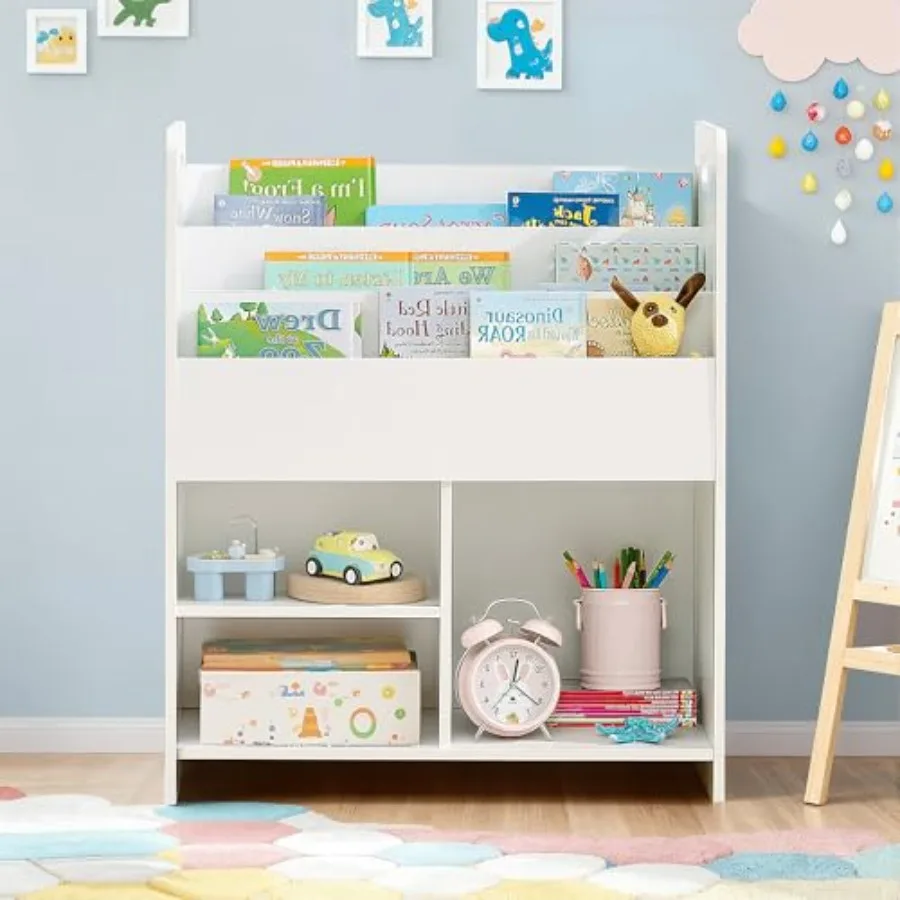 

Book Organizer - Wooden 's Bookshelf with 3-Tier Display and 2-Tier Storage Compartments Easy-to-Access Toddler Bookcase for Pl