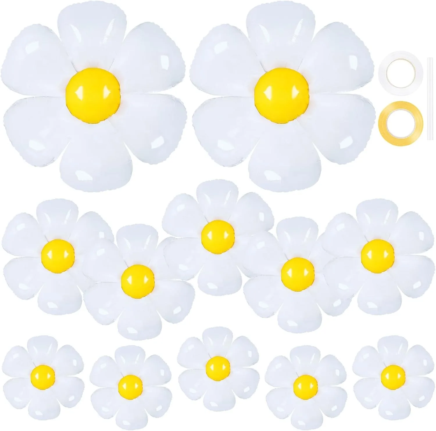 12Pcs Daisy Balloons 3 Size White Daisy Flower Balloons for Daisy Theme Girls Birthday Party Wedding Baby Shower Decor Supplies