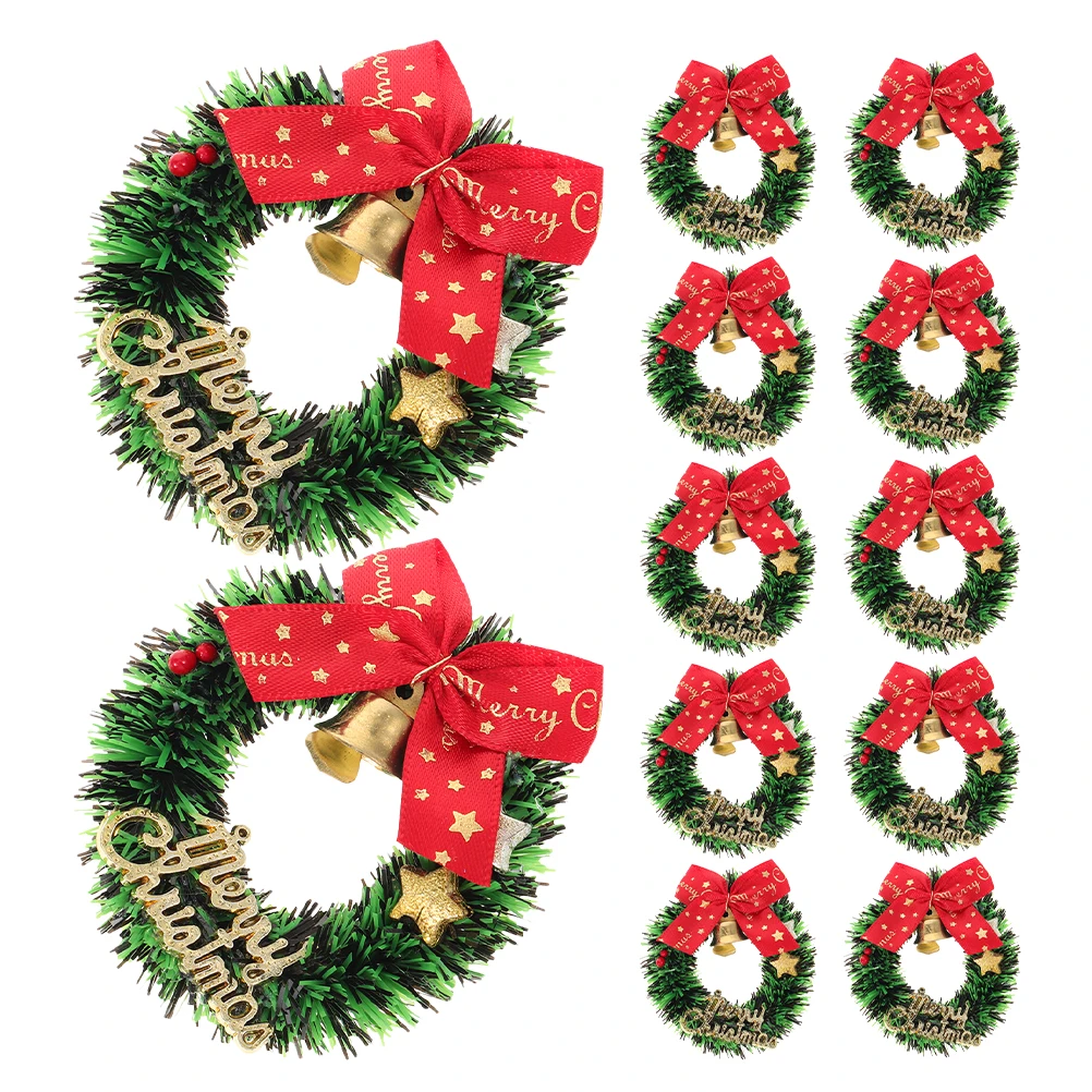 12 Pcs Bow Bell Garland Wreaths Bows Christmas Decorations Tree Hanging Mini Artificial
