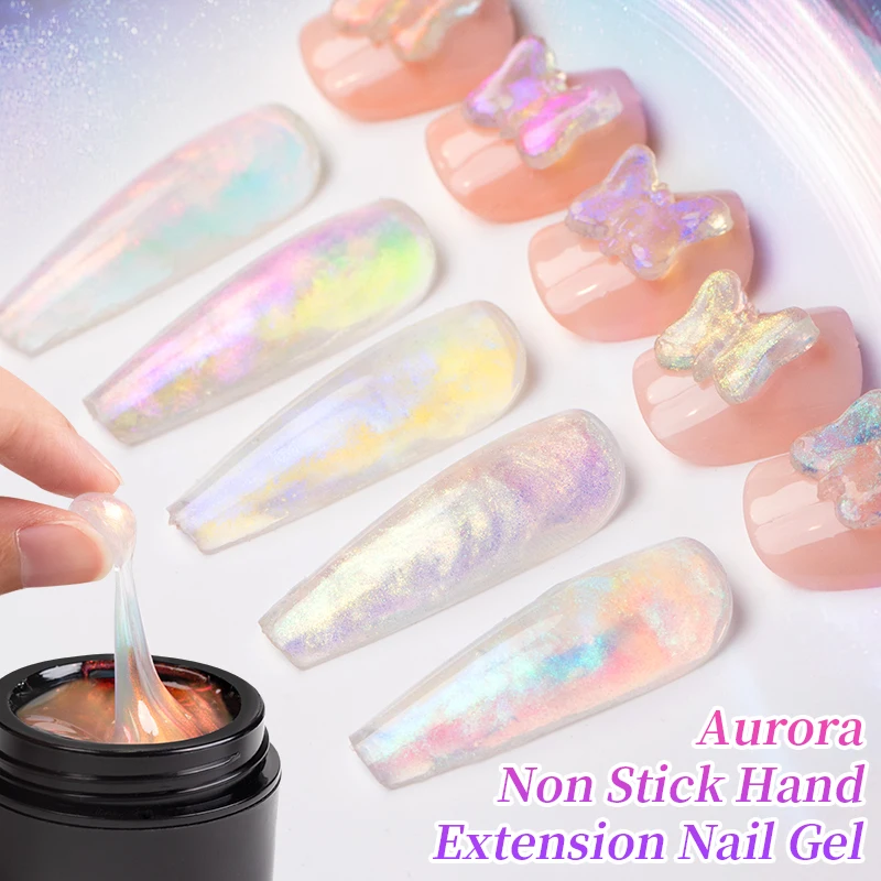 BOZLIN 15ML Aurora Non Stick Hand Extension Nail Gel Sparking Auroras Effect Semi Permanent Carving Flower Function Nail Art Gel