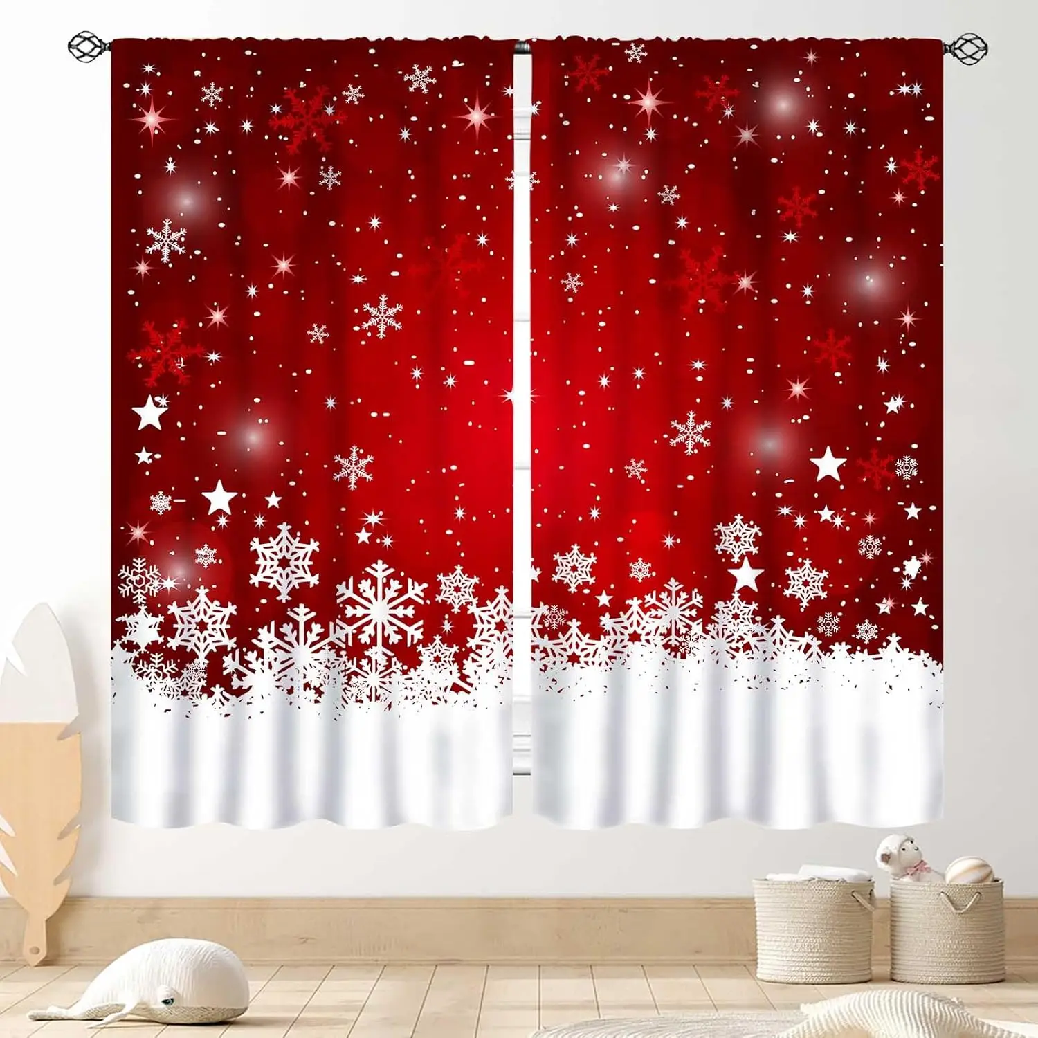 

Рождественские шторы для кухни, красные, белые снежинки, Рождество, Рождество, Новый год, зимний праздничный декор, драпировка на окно