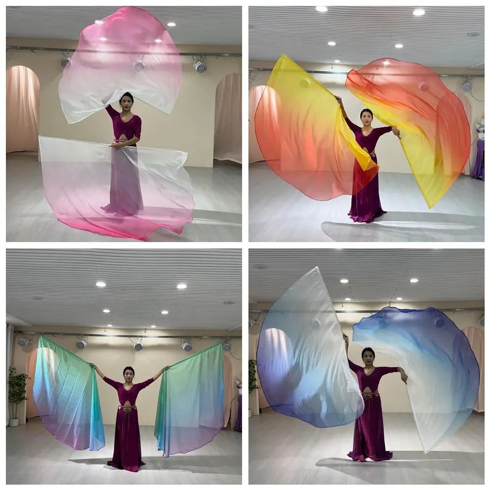 Belly Dance Props Gradient Half-circle Flag Colorful Gauze Scarf with Telescopic Stick Bellydance Stage Performance Accessories