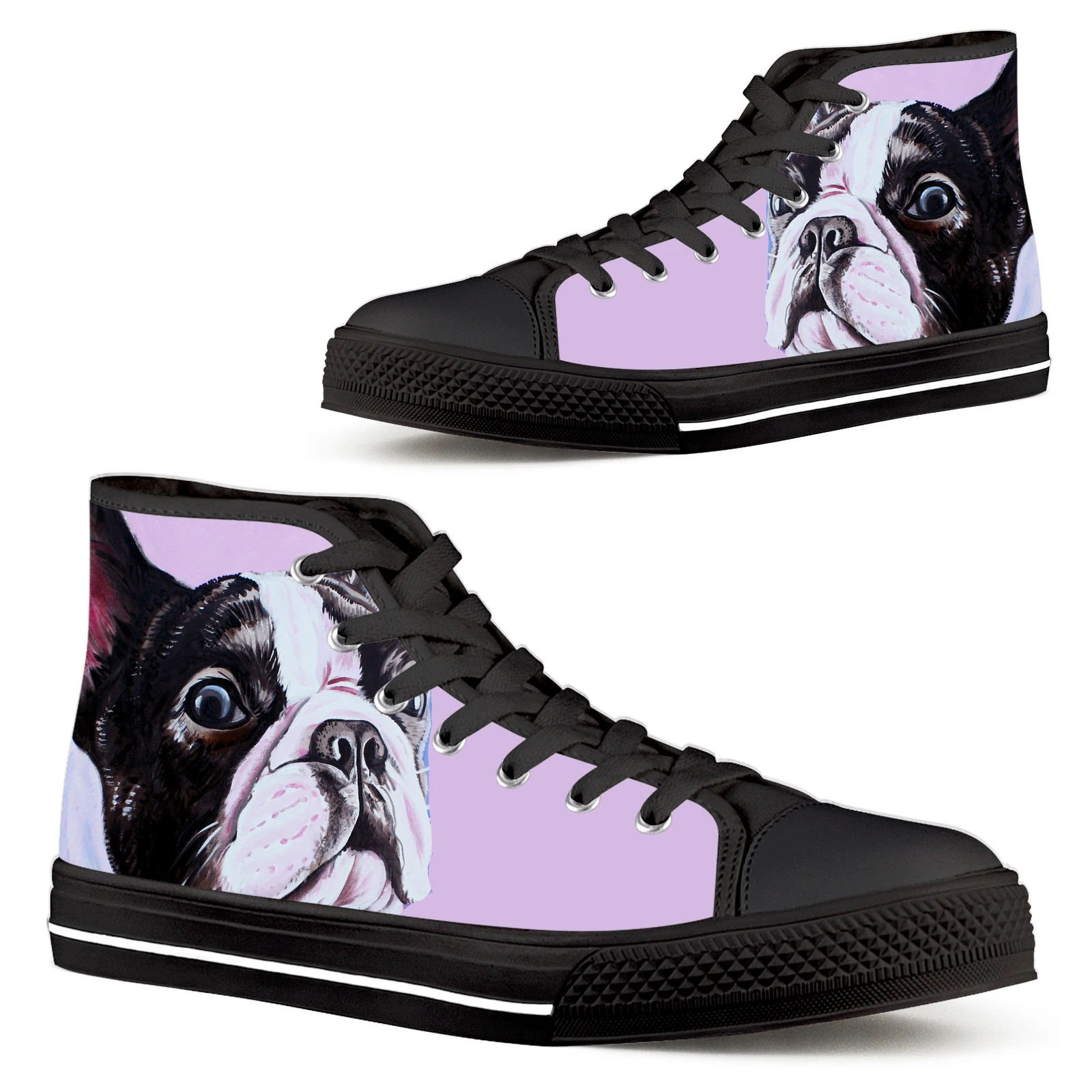 

ELVISWORDS Best French Bulldog Shoes For Frenchie Lovers Lavender Bulldog Comfort Lace-Up Women's Shoes Chaussures Casual