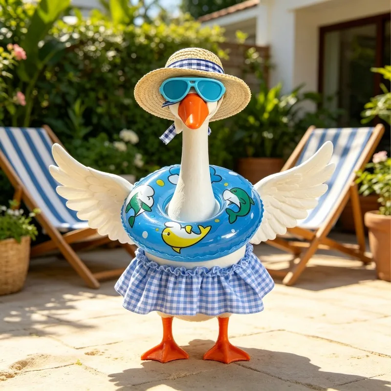 Beach Style Beach Straw Hat Sunglasses Swimming Ring Skirt Set Outdoor Decorative Props Summer 7-inch Goose Statue Clothes