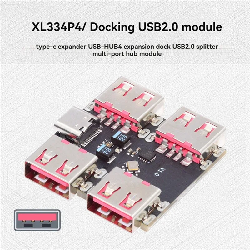 High-Speed USB 2.0 4-Way Hub Module, Type-C Extender, 40MB/S USB-HUB Splitter Expansion Board