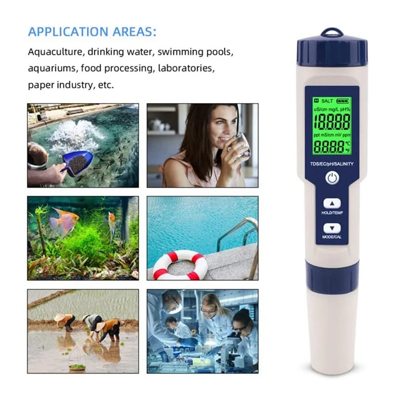 Pool Salt Tester, Digital Salinity Meter, High Accuracy 5 In 1 Salinity Tester For Salt Water,IP67 Waterproof Test Kit