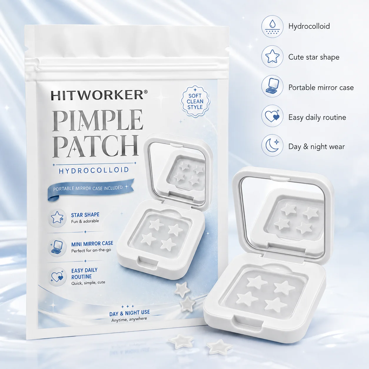 60pcs Star Pimple Patches Hydrocolloid, Portable Mirror Case, Spot Cover Stickers, Cute Star Shape Face Patch Day Night Use