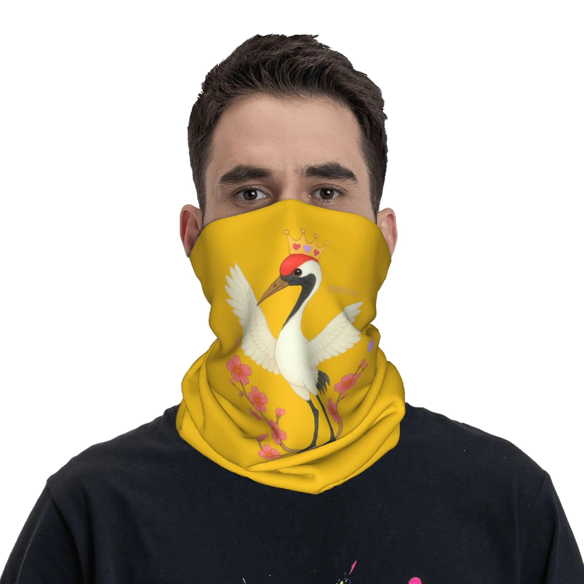 Red Crowned Crane with Plum Blossoms Bandana Neck Gaiter Printed Wrap Mask Scarf Cycling Scarf Running Unisex Adult Winter