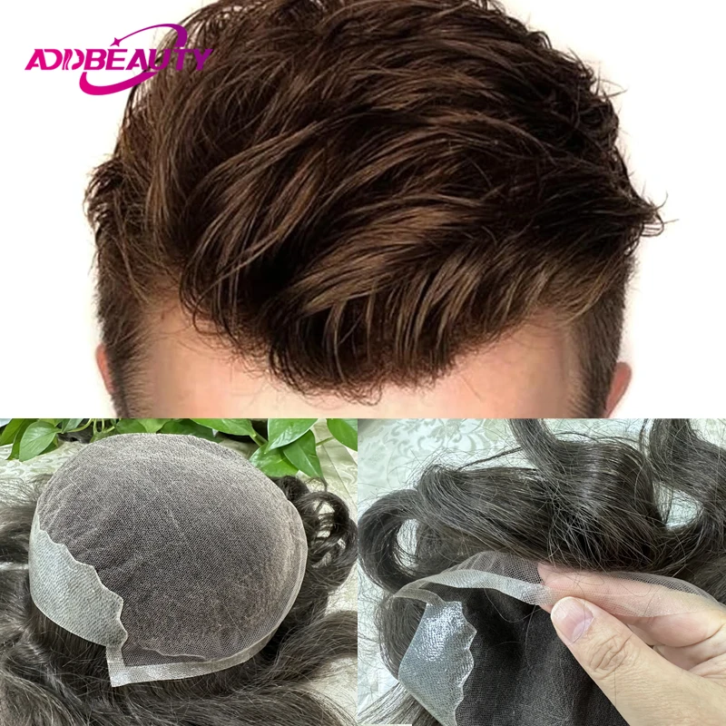 Choice HD Lace Men's Capillary Prosthesis Lace PU Human Hair Wigs Skinlike Lace PU Toupee HUman Hair System Units Natural Wigs