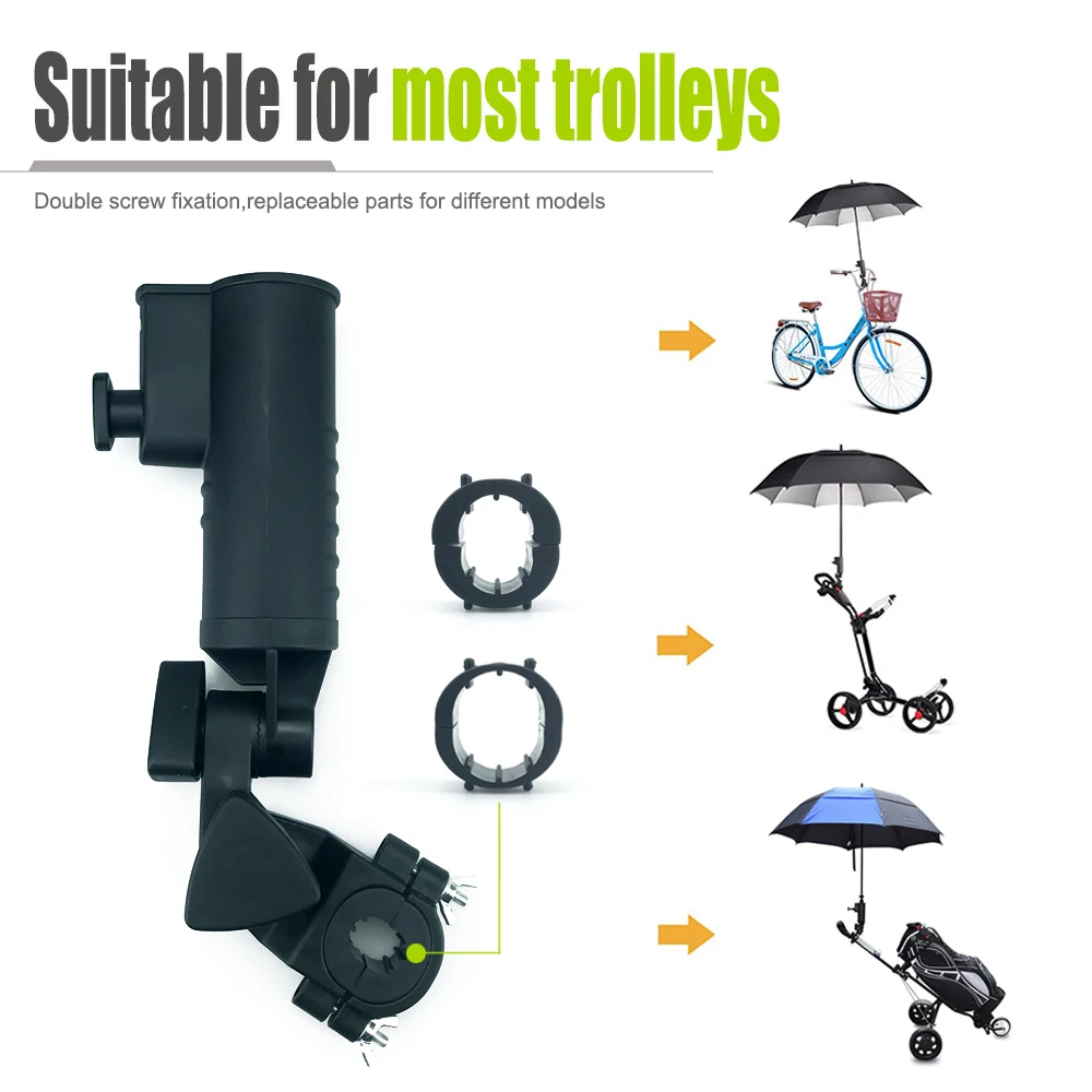 Golf Cart Umbrella Holder, Universal Adjustable Umbrella Amount Mounting Attachment for Golf Push Cart Accessories