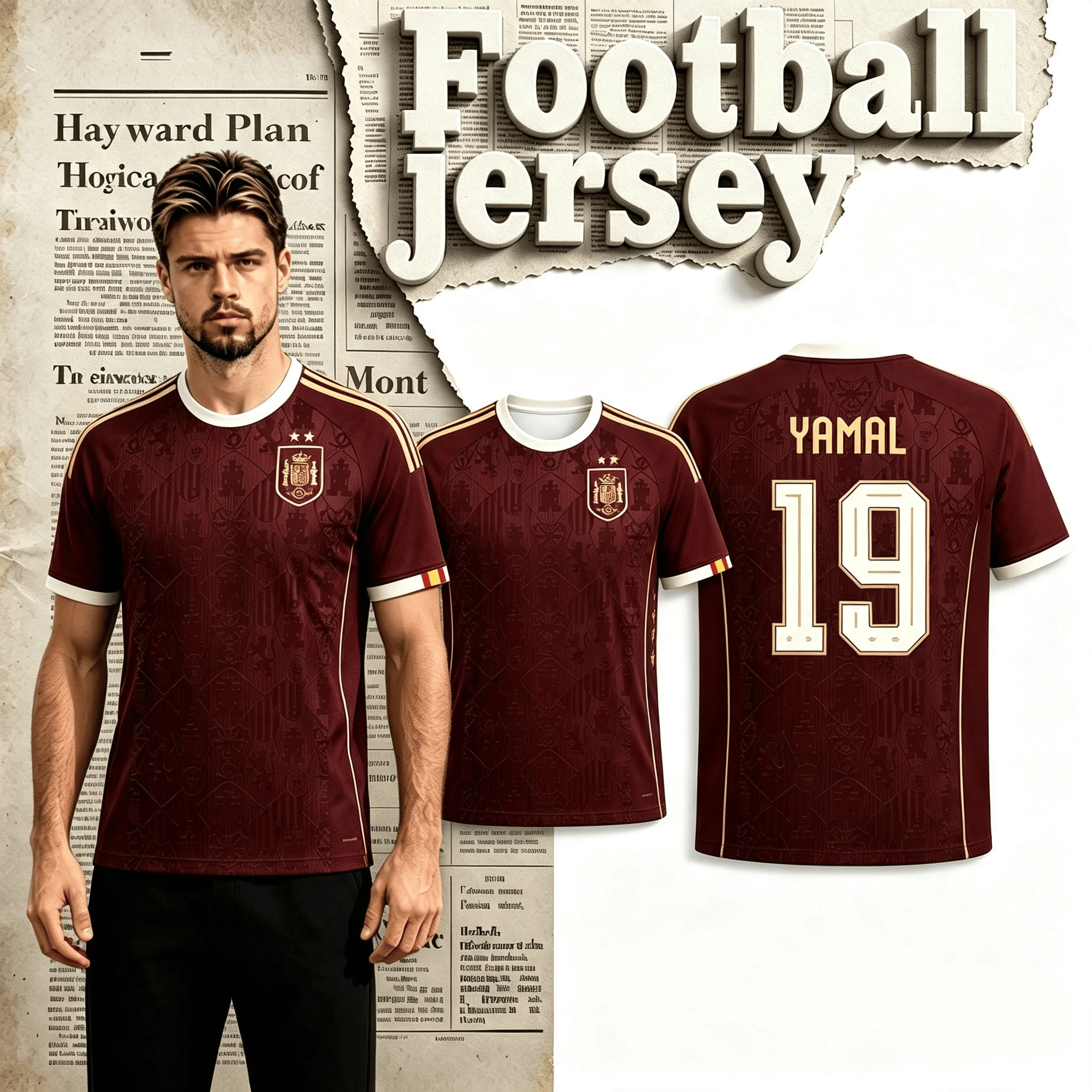 Spanien 2026 Weltmeister Yamal Fußballtrikot Herren Damen Sommer Sport T-Shirt Atmungsaktiv Schnelltrocknend Streetwear Kleidung – Detail 3