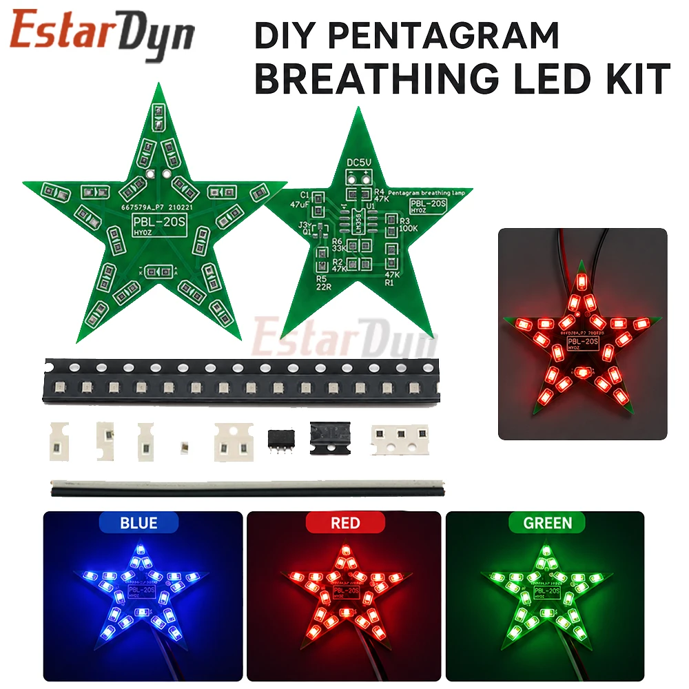 Estardyn Student DIY Soldering Training Kit 5-Pointed Star Breathing Gradient LED Light Christmas Decoration Red Green Blue
