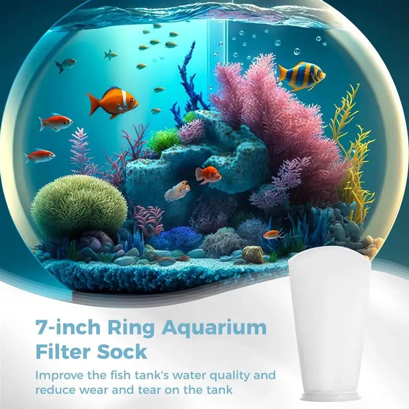 8Pcs Aquarium Filter Socks 200μM Ring Filter Bags Long Fish Tank Filter Socks Fish Tank Filter 7-Inch Ring 2 Handles Filter Bag