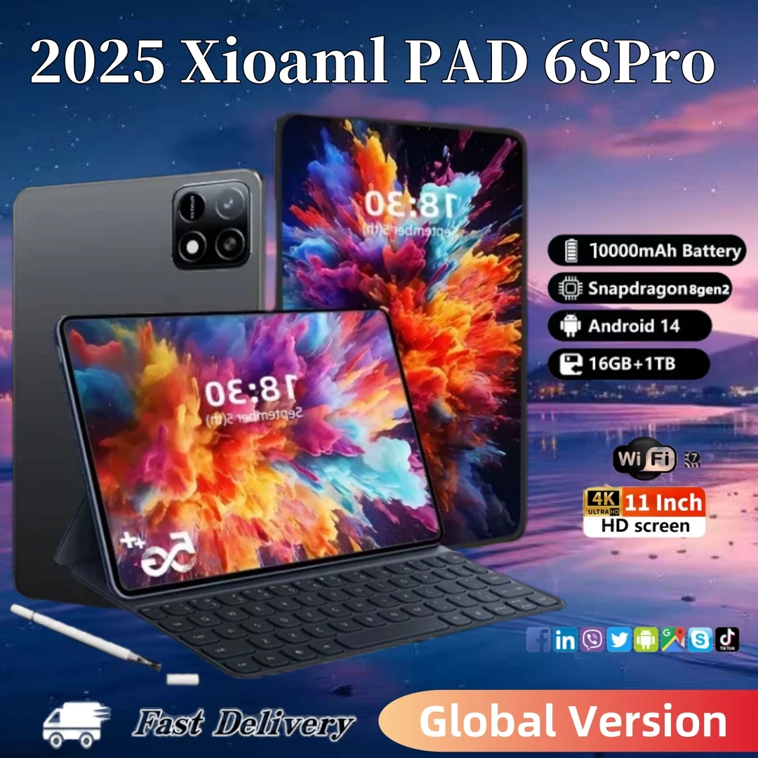 

New Tablet 5G Xioaml 6S Pro Global Version 2025 Snapdragon 8gen2 16GB+1TB Android14 Dual SIM WIFI Google Play 4K HD Tablet PC