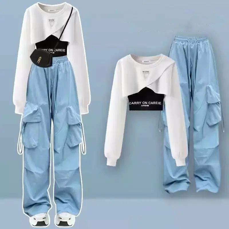 Cool Salt Girl Street Style Three Piece Set Girls Workwear Pants Hot Chick Outfit Student Uniform Sweatshirt Contemporary Fashio