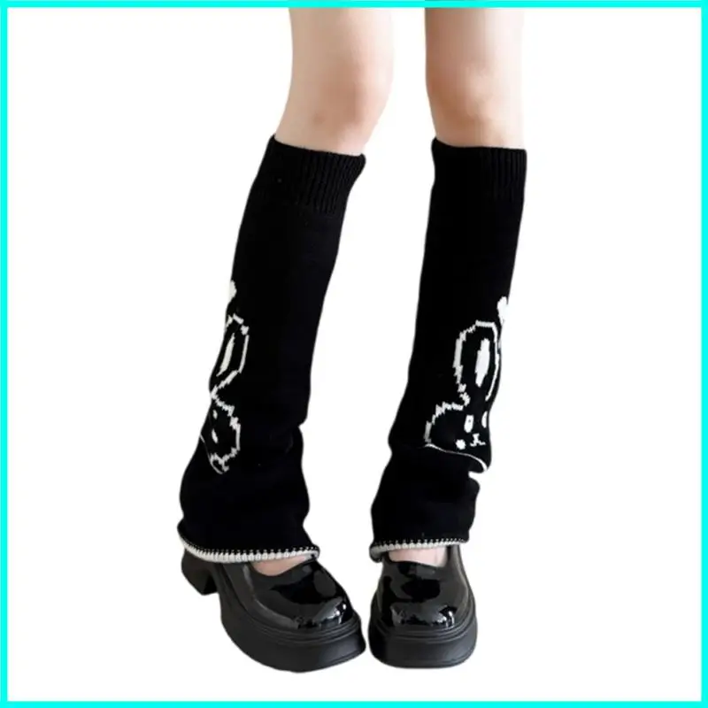 Elastic Stacked Knee Socks Rabbit Embroidery Soft Thick Acrylic Leg Warmer For Everyday Outfits And Fashion