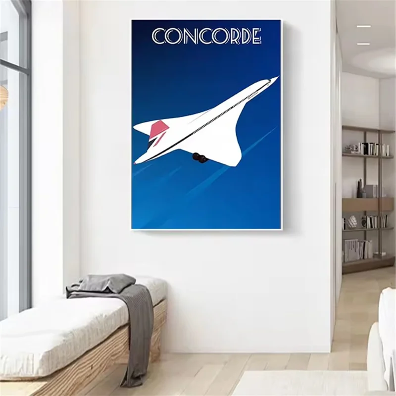 الحديثة الحد الأدنى كونكورد طائرة الملصقات عالية السرعة الطيران يطبع طائرة المدنية حائط لوح رسم صور ديكور غرفة المنزل