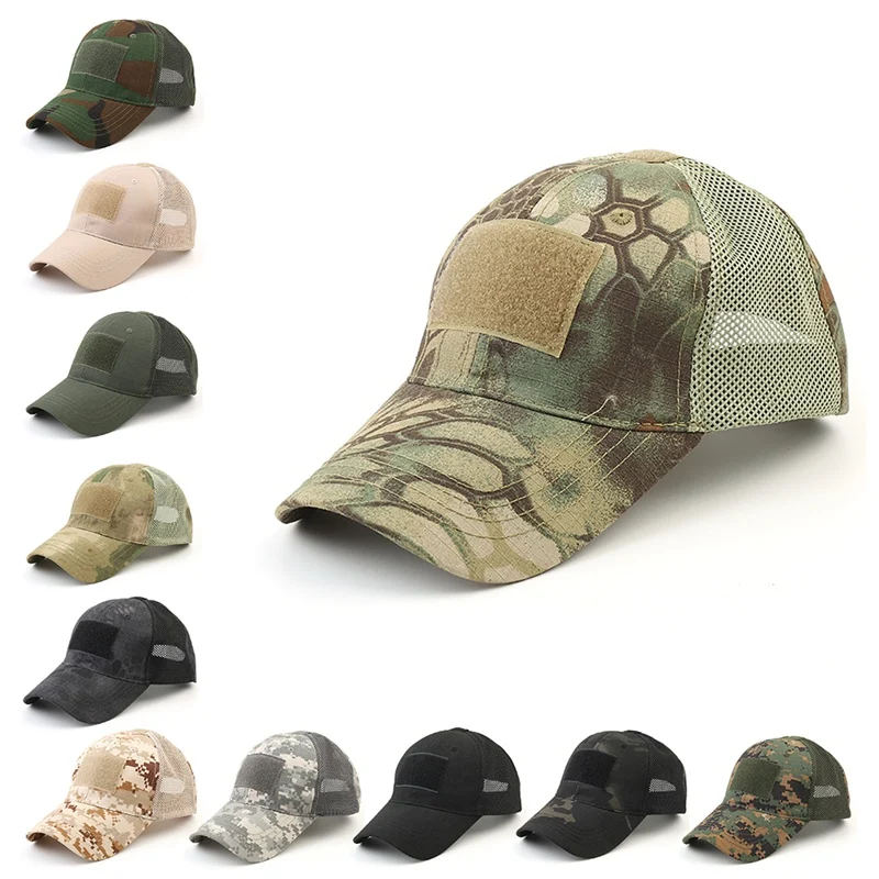 Men Baseball Cap  Outdoor Sport Snapback Stripe Cap Camouflage Hat Simplicity Camo Hunting Mesh Cap