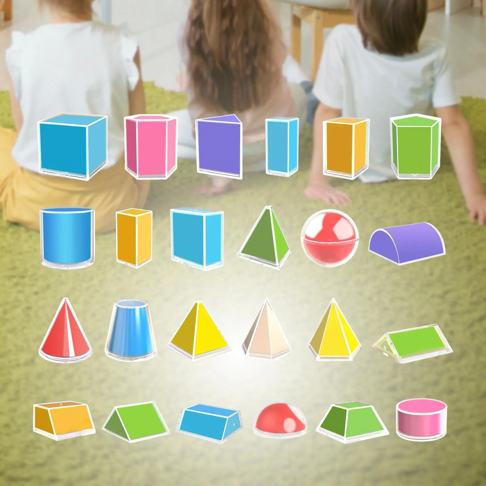 24x Folding Geometric Shapes Pattern Blocks Cube Educational Toy Multicolored Shapes for School Supply Spatial Kindergarten