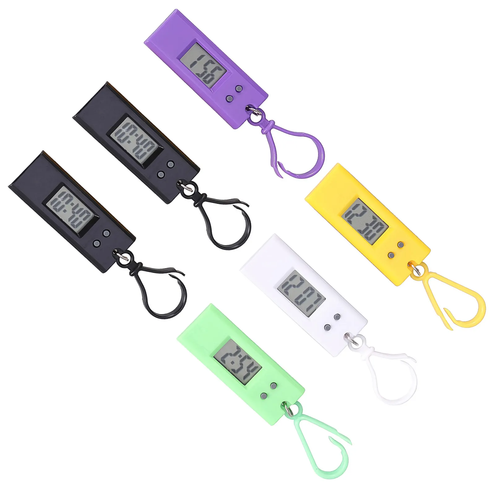 

6Pcs Digital Keychain Watches Small Electronic Hanging Pocket Watch Clip Student Examination Portable Design Random Color
