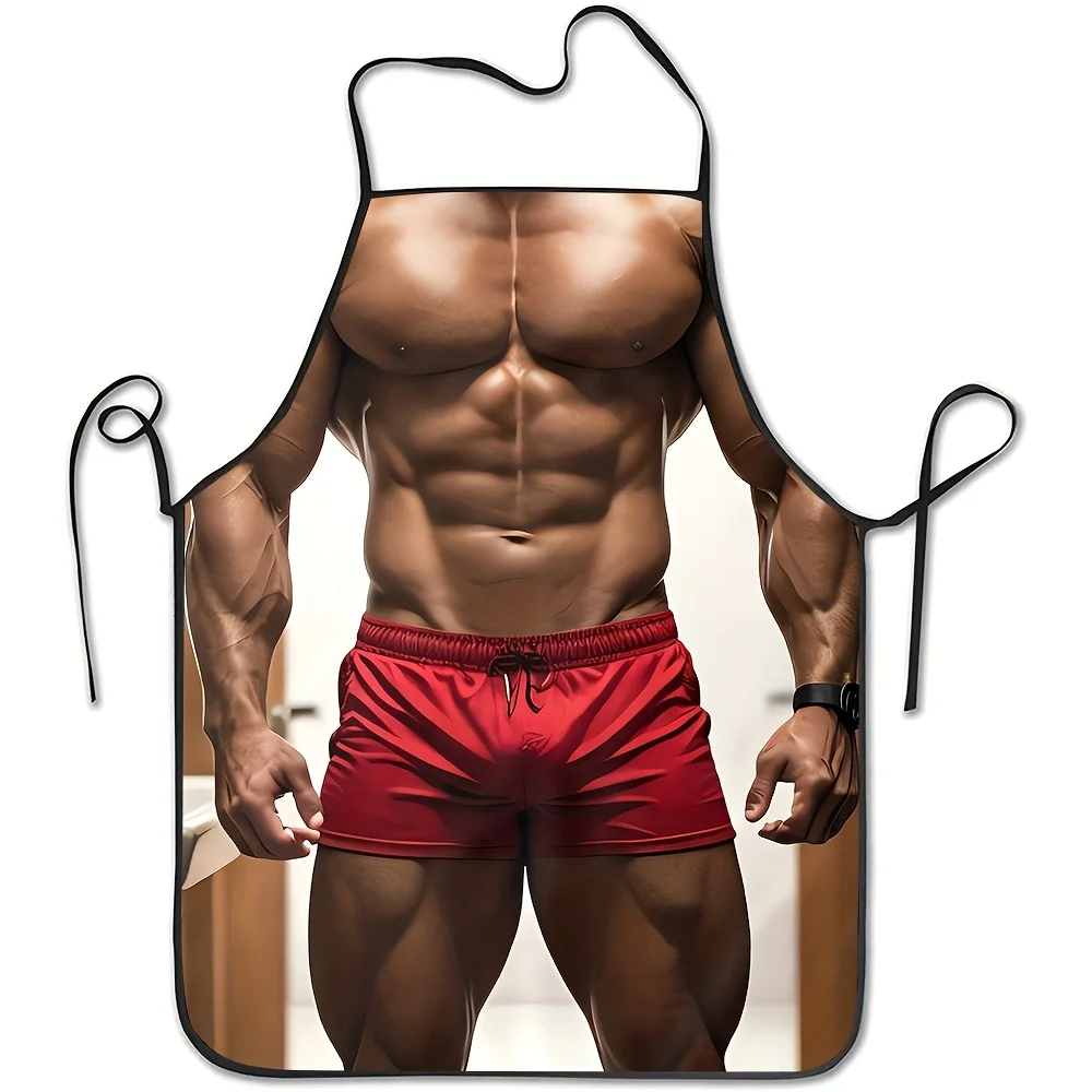 Sexy Muscular Man Apron Waterproof Polyester Costume Kitchen Gift for Men