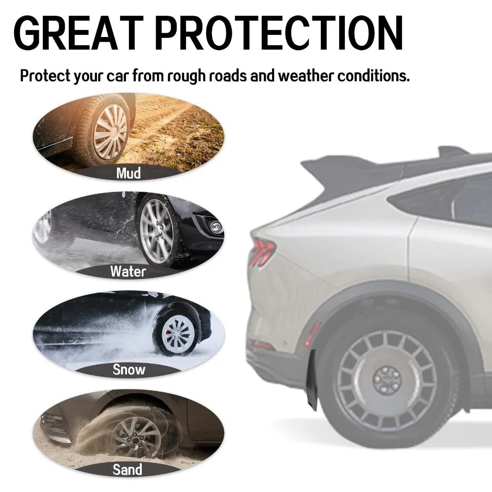 Car Mud Flaps For Ford Mustang MACH-E 2021-2025 - 4PCS Set. Front & Rear  Mudguards Mudflaps with Hardware Kit.