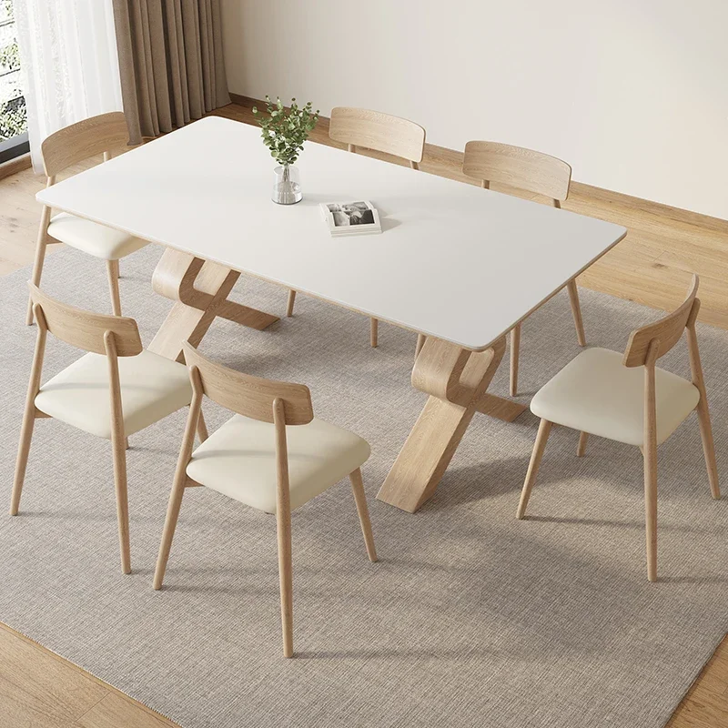 Slate dining table, household small apartment, simple bright rectangle, dining table and chairs