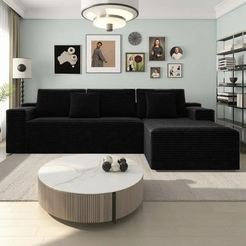 Sofá secional em forma de L de 104", sofá modular moderno com assento profundo, estofado para sala de estar e quarto, sem montagem