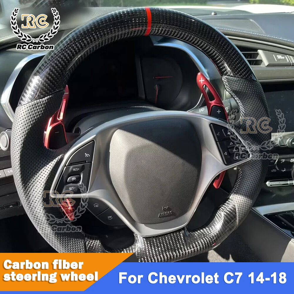 Real Carbon Fiber Steering Wheel For Chevrolet Corvette C7 z06 zr1 2014-2019 C7 Racing Sport Steering Wheel Perforated Leather