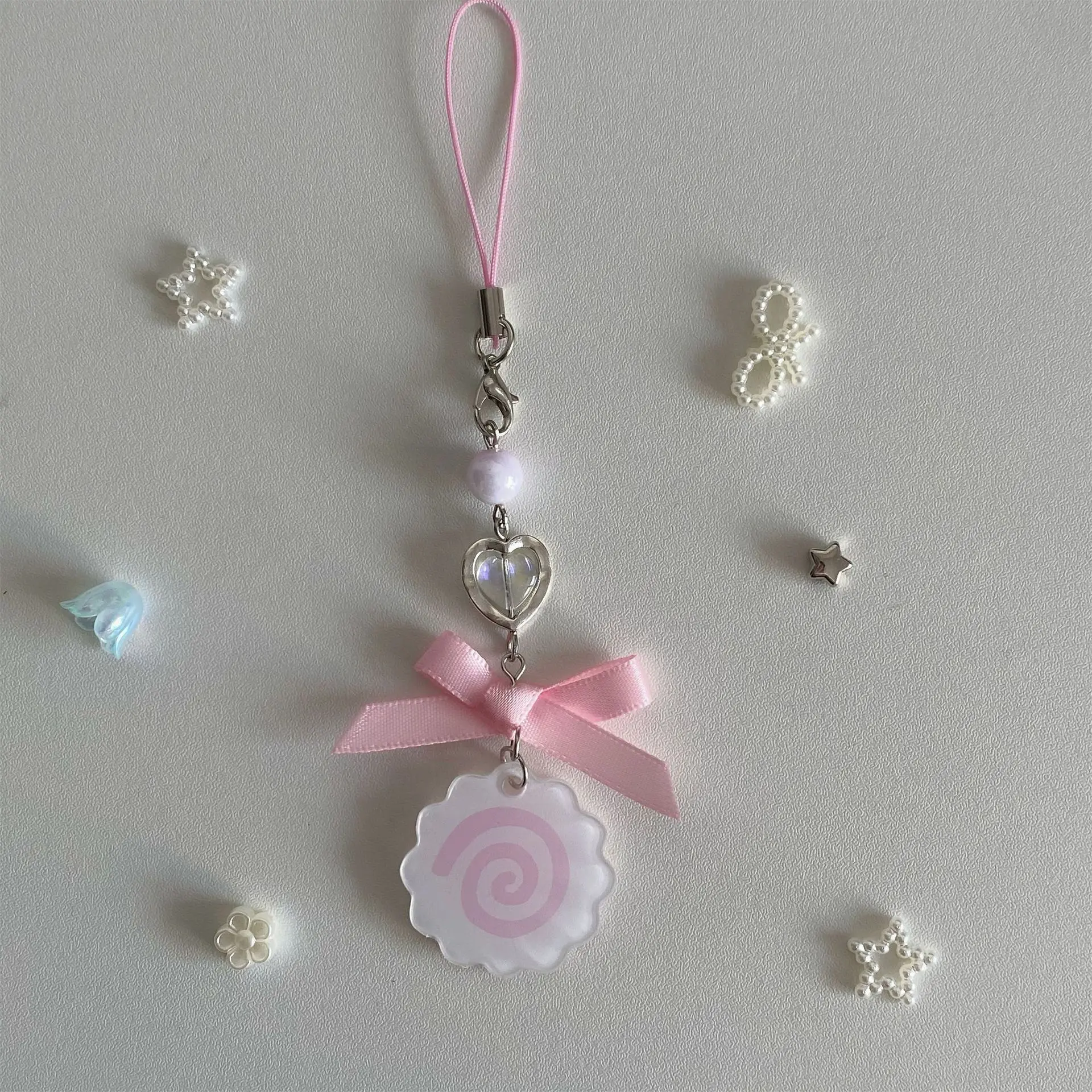 New arrival 1 Piece Fashion Y2k Phone Charms for Girls Pink Bowknot Love Heart Keys Lanyard Cute Bag Decorations Strap